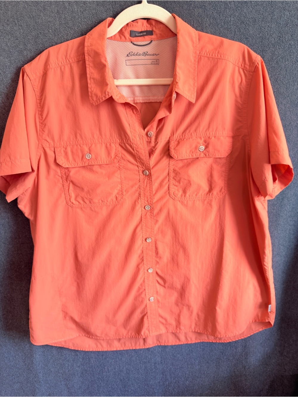 Eddie Bauer Women’s XL Coral Short Sleeve Button Front Shirt Classic Fit